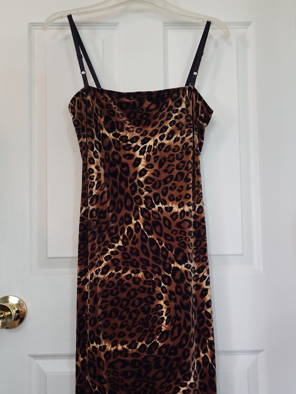 Vintage Velvet Leopard Print Slip Maxi Dress - Black And Brown
